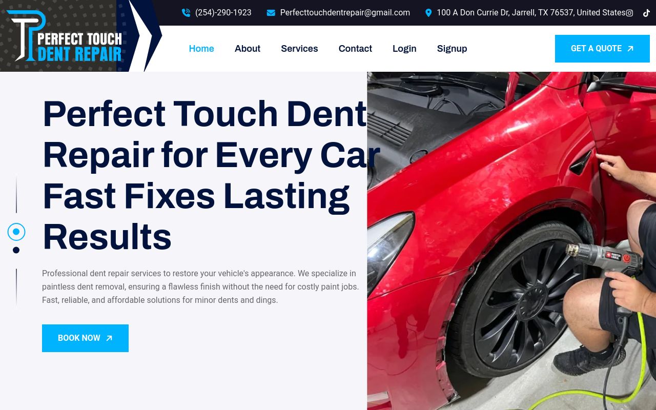 Homepage of Perfect Touch Dent Repair | XPEL Tint's website