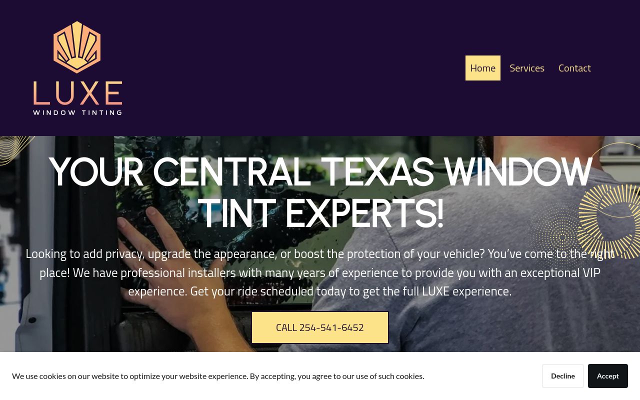 Homepage of LUXE Window Tinting's website