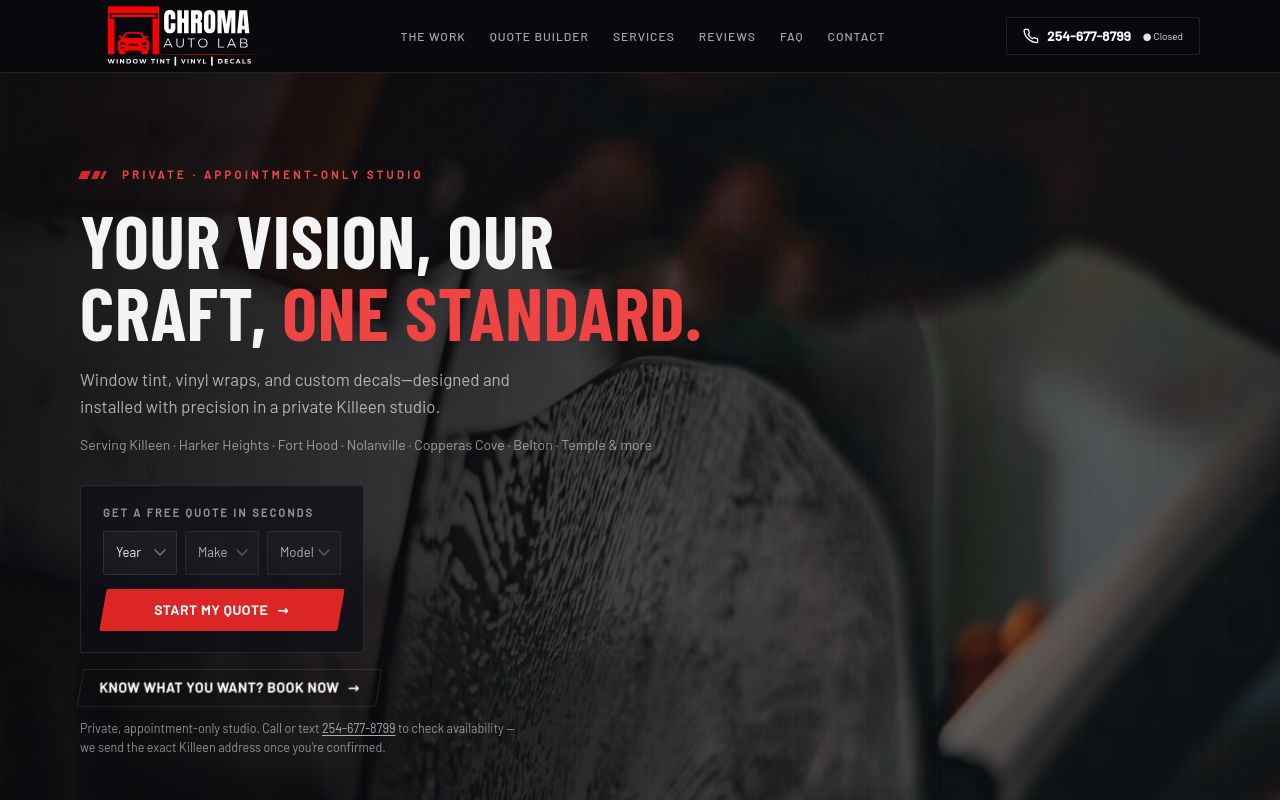 Homepage of Chroma Auto Lab's website