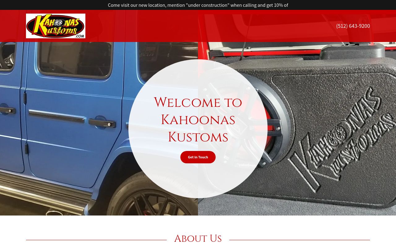 Homepage of Kahoonas Kustoms LLC's website