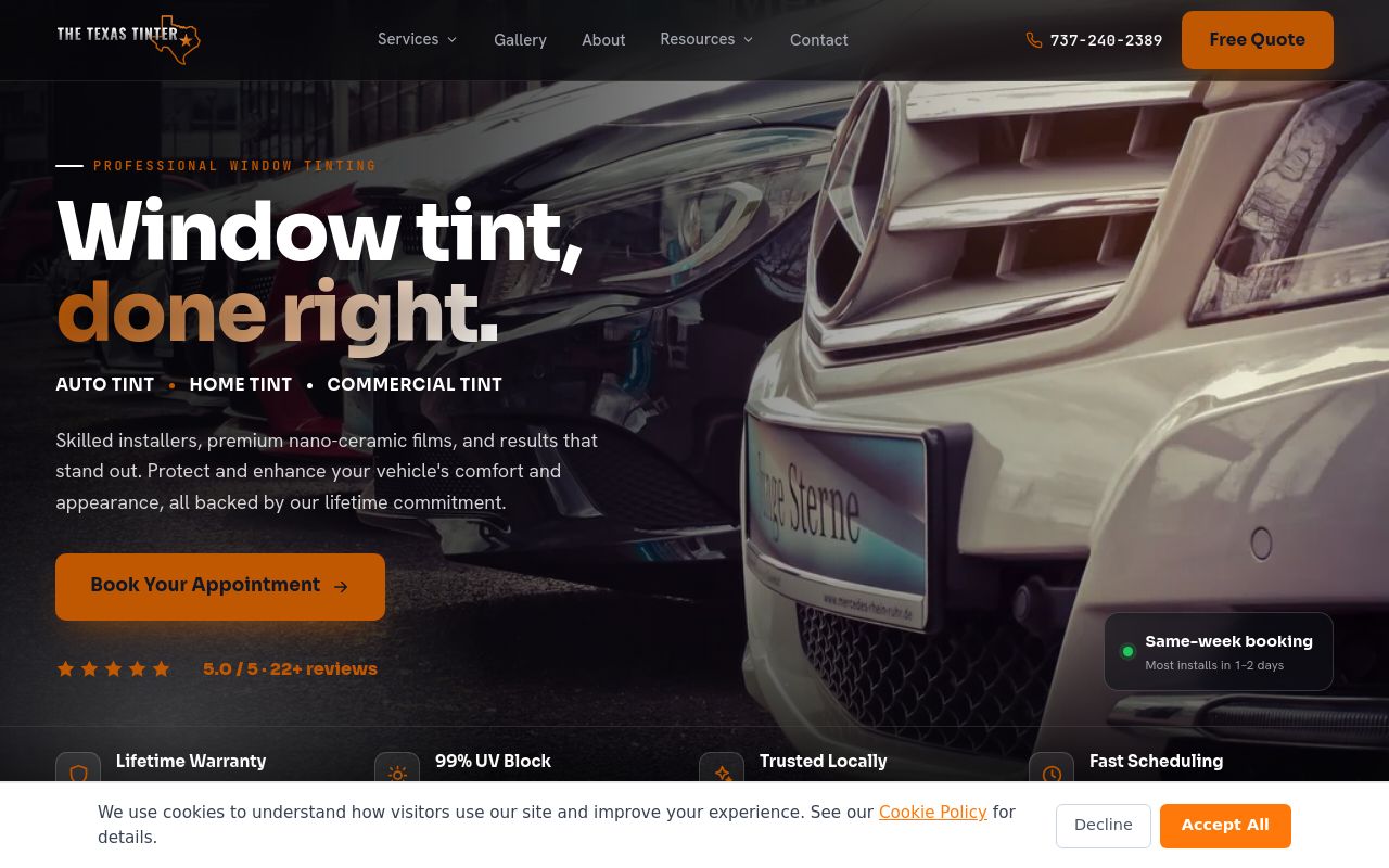 Homepage of The Texas Tinter's website