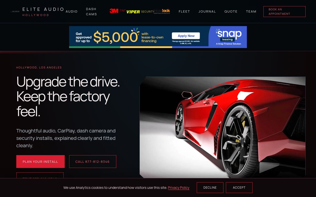 Homepage of Elite Audio Hollywood's website