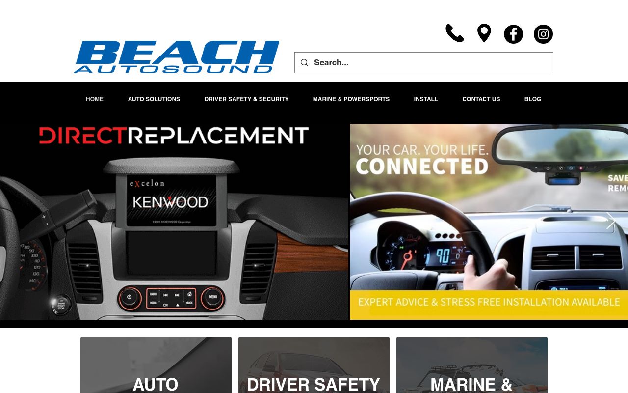 Homepage of Beach Auto Sound's website