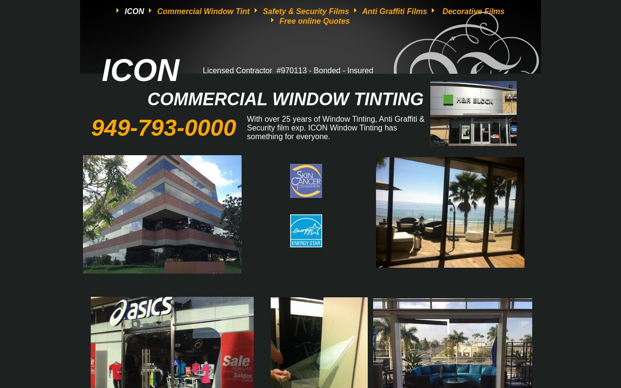 Homepage of ICON Window Tinting's website