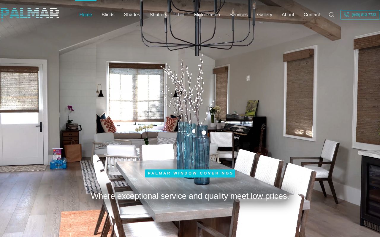 Homepage of Palmar Window Coverings's website