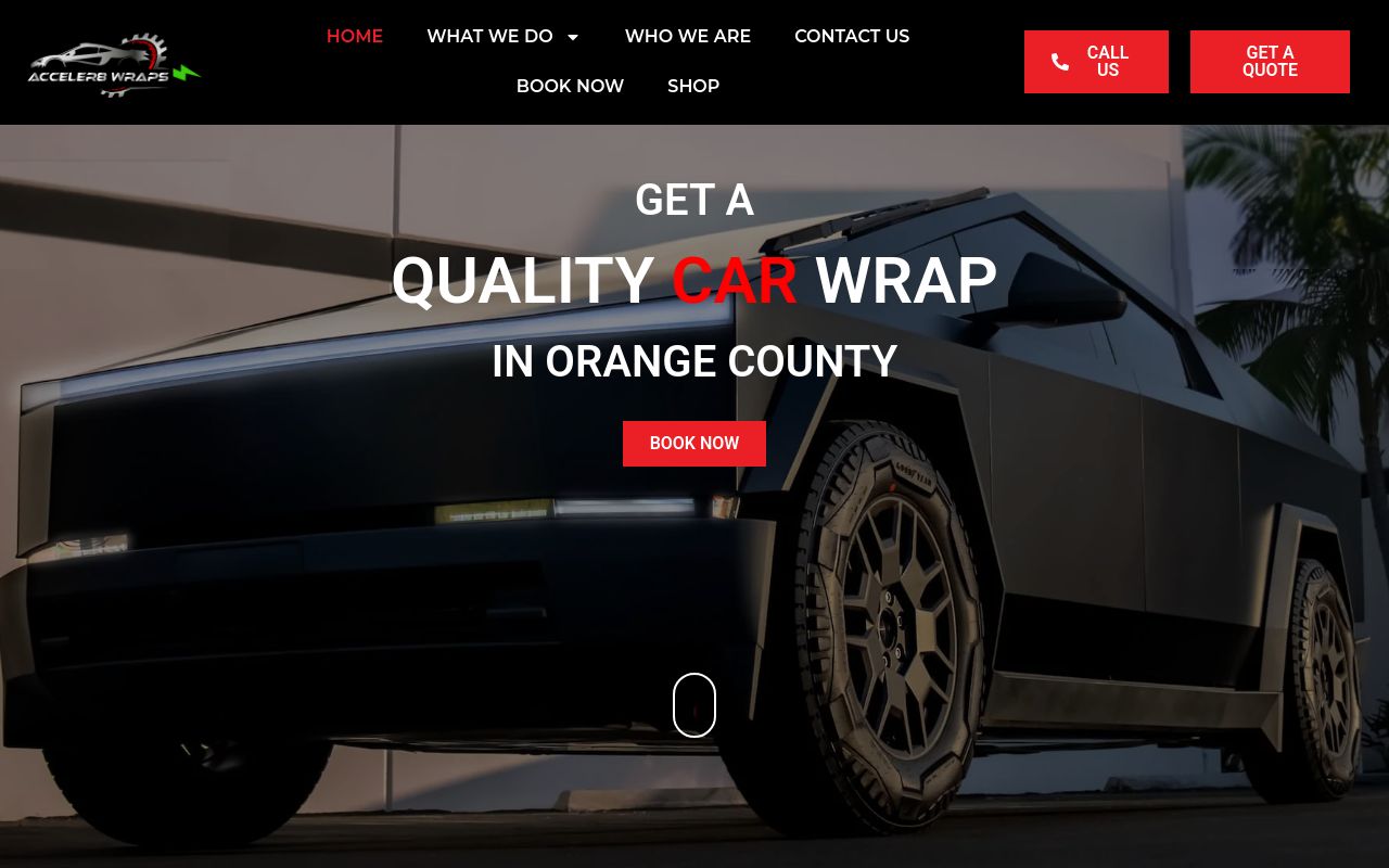 Homepage of ACCELER8 WRAPS's website