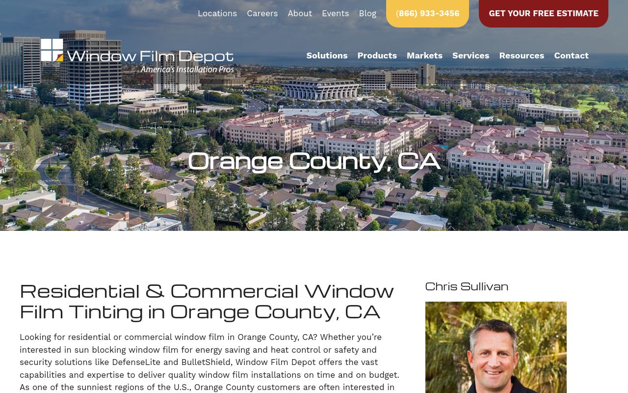 Homepage of Window Film Depot's website