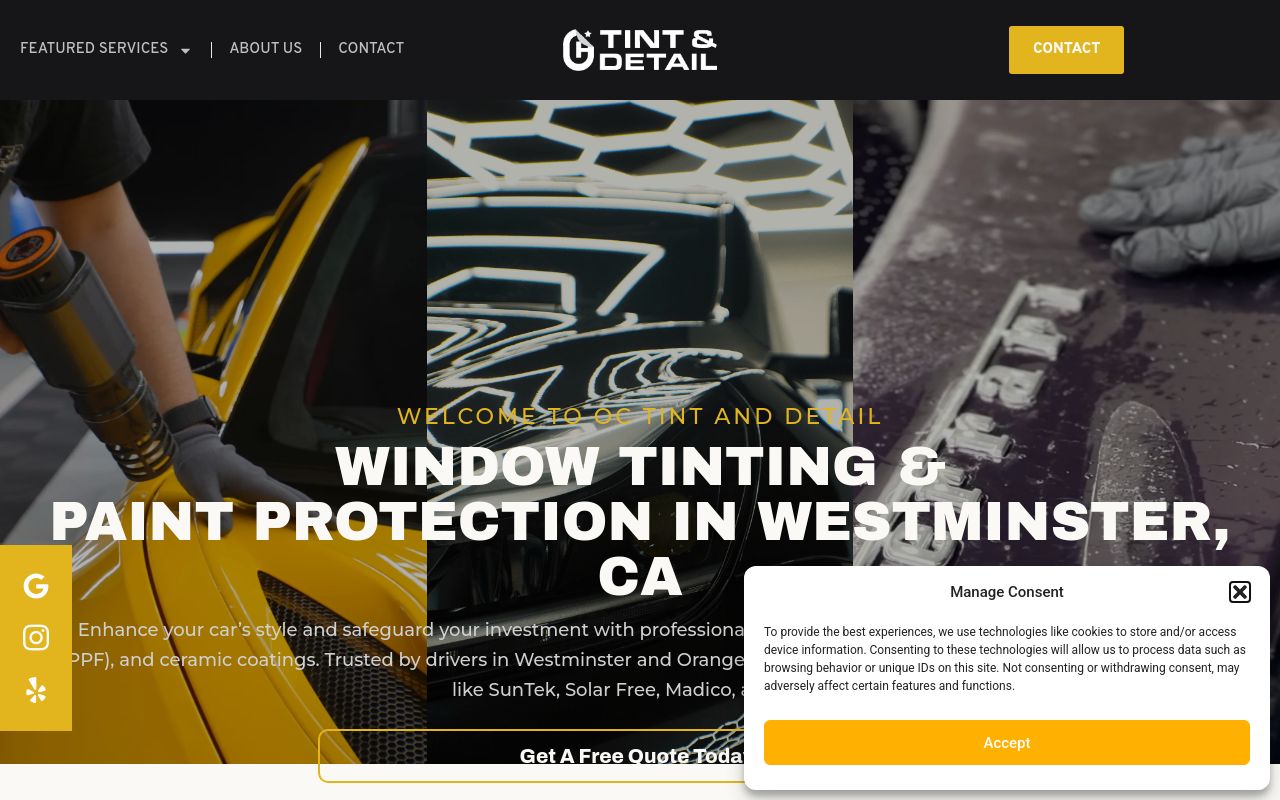 Homepage of OC Tint & Detail's website