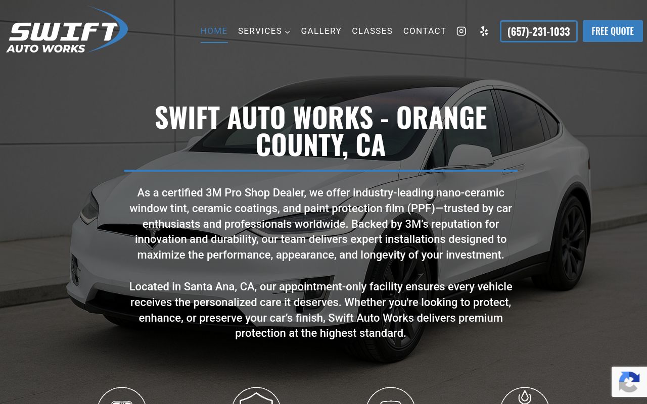 Homepage of Swift Auto Works's website