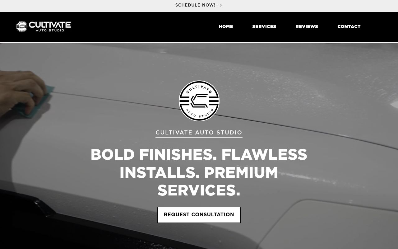 Homepage of Cultivate Auto Studio's website