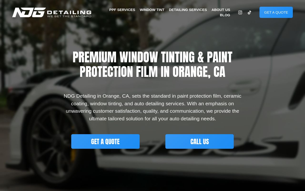 Homepage of NDG Detailing's website