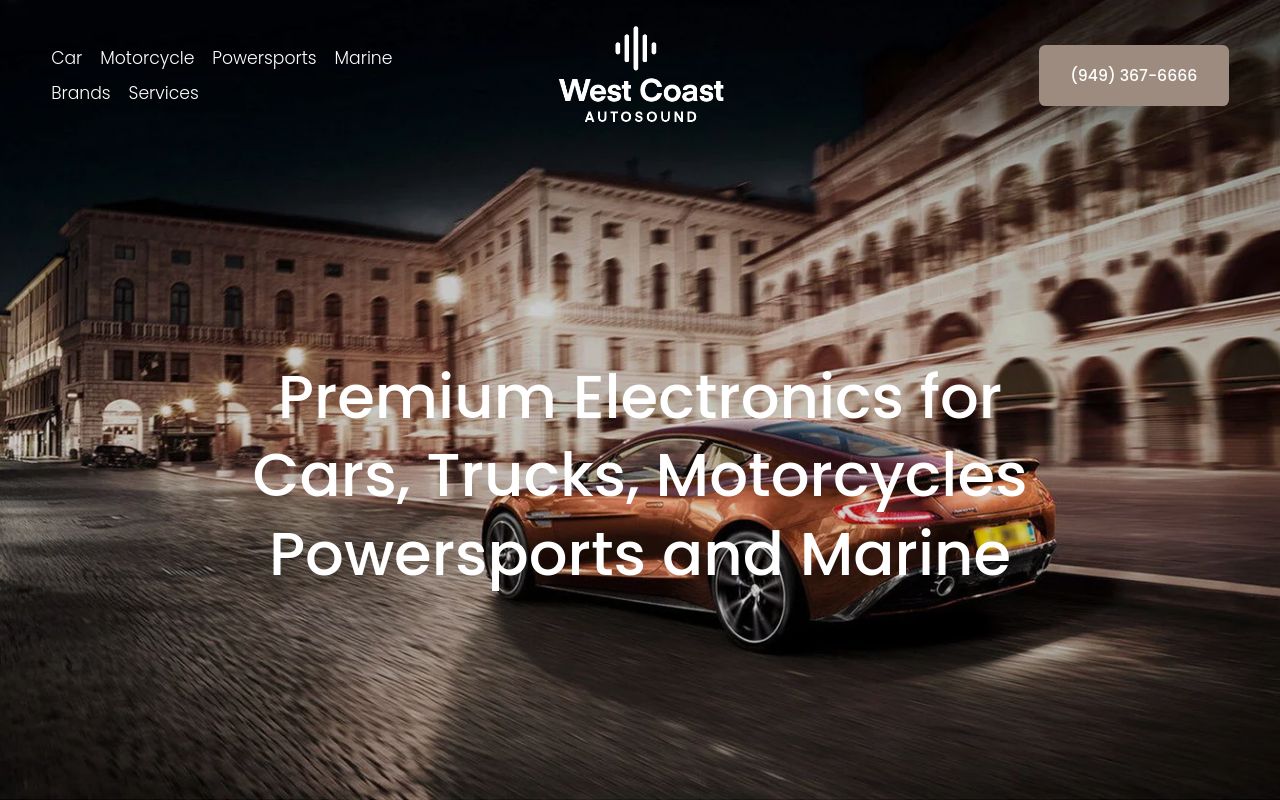 Homepage of West Coast Auto Sound's website
