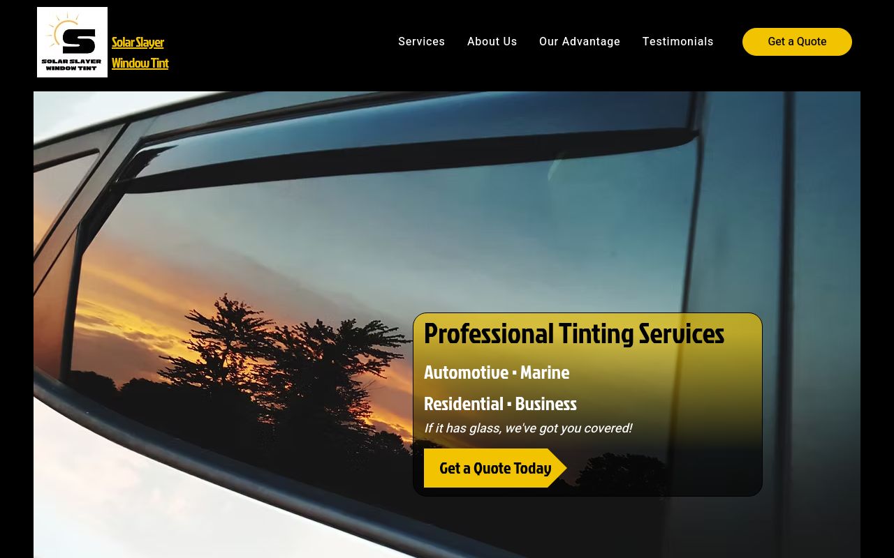 Homepage of Solar Slayer Window Tint's website