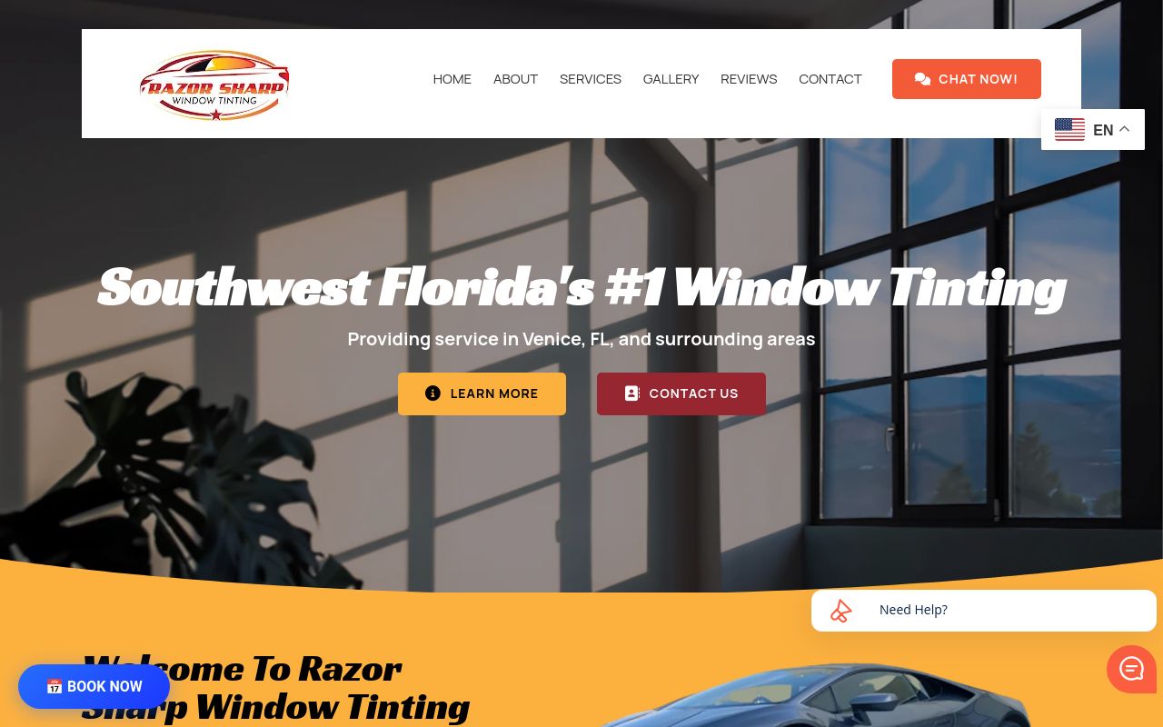 Homepage of Razor Sharp Window Tinting's website