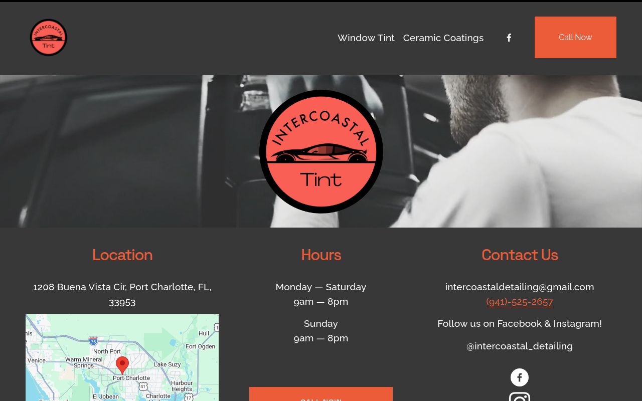 Homepage of Intercoastal Tint's website