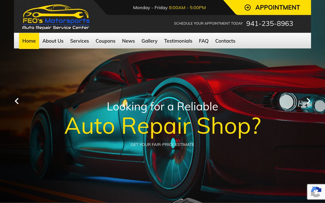 Homepage of Feo's Motorsports's website