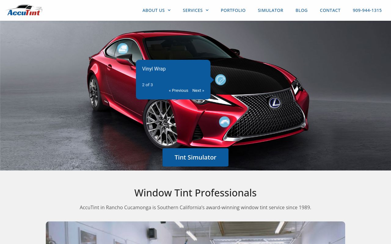 Homepage of AccuTint's website