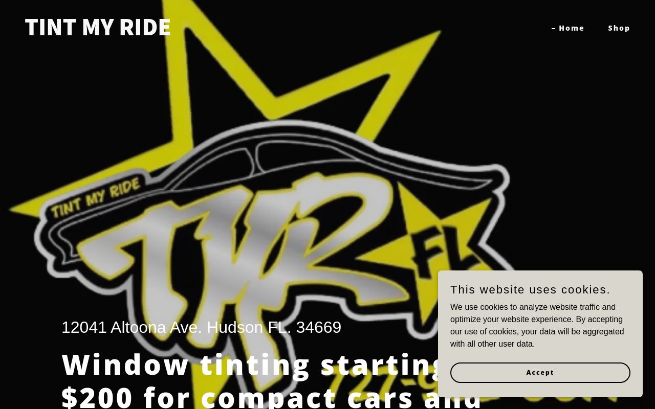 Homepage of Tint My Ride - FL's website