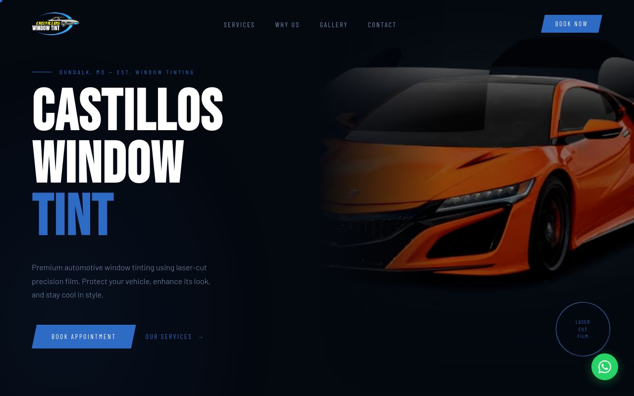 Homepage of Castillos Window Tint's website