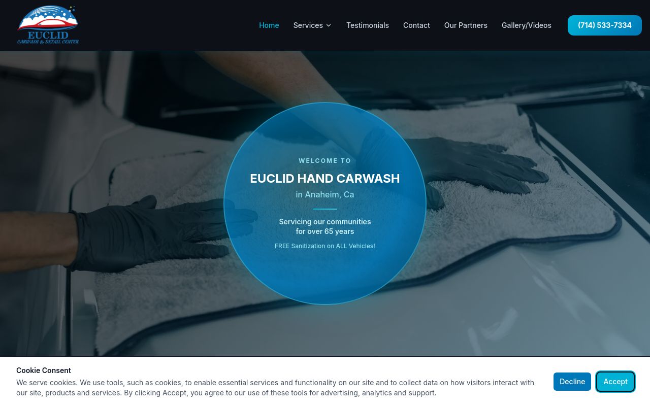 Homepage of Euclid Hand Car Wash's website