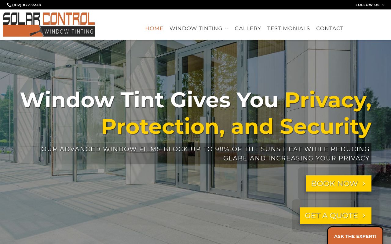 Homepage of Solar Control Window Tinting - Automotive Commercial Residential's website