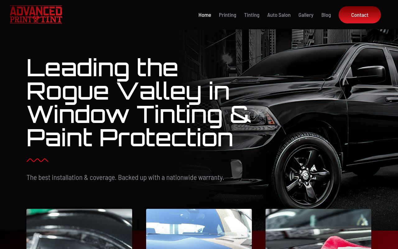 Homepage of Advanced Print & Tint's website