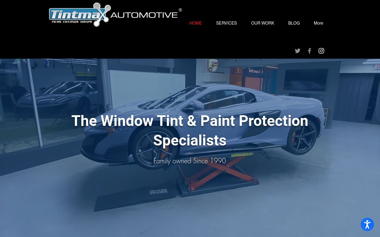 Homepage of Tintmax Automotive's website