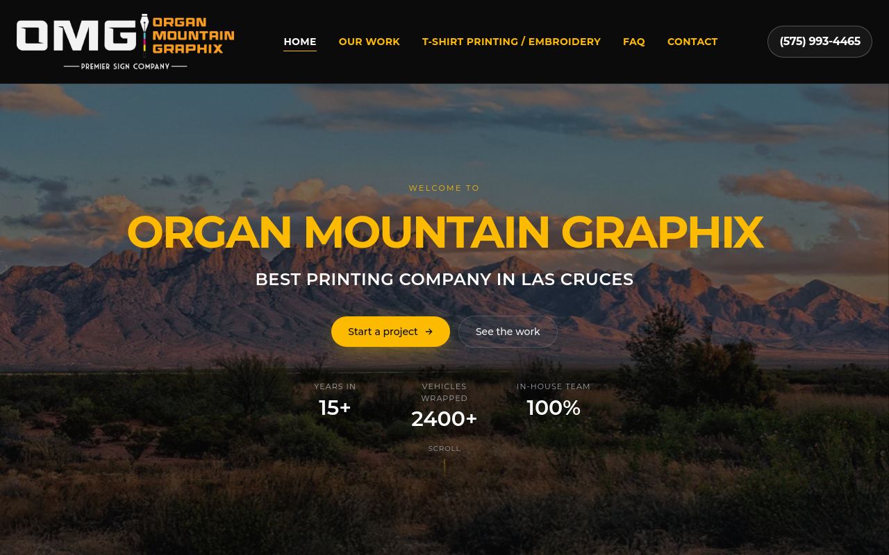 Homepage of Organ Mountain Graphix's website
