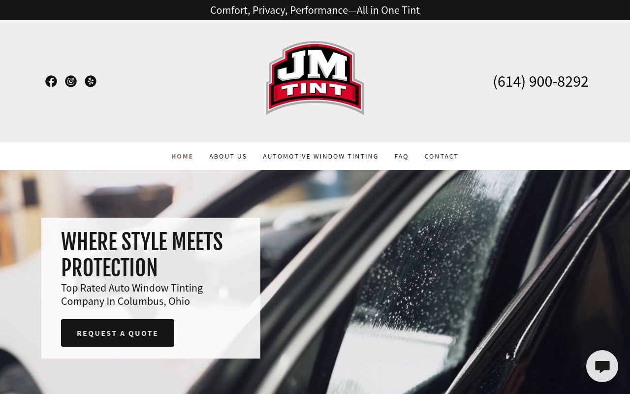 Homepage of JM Tint's website
