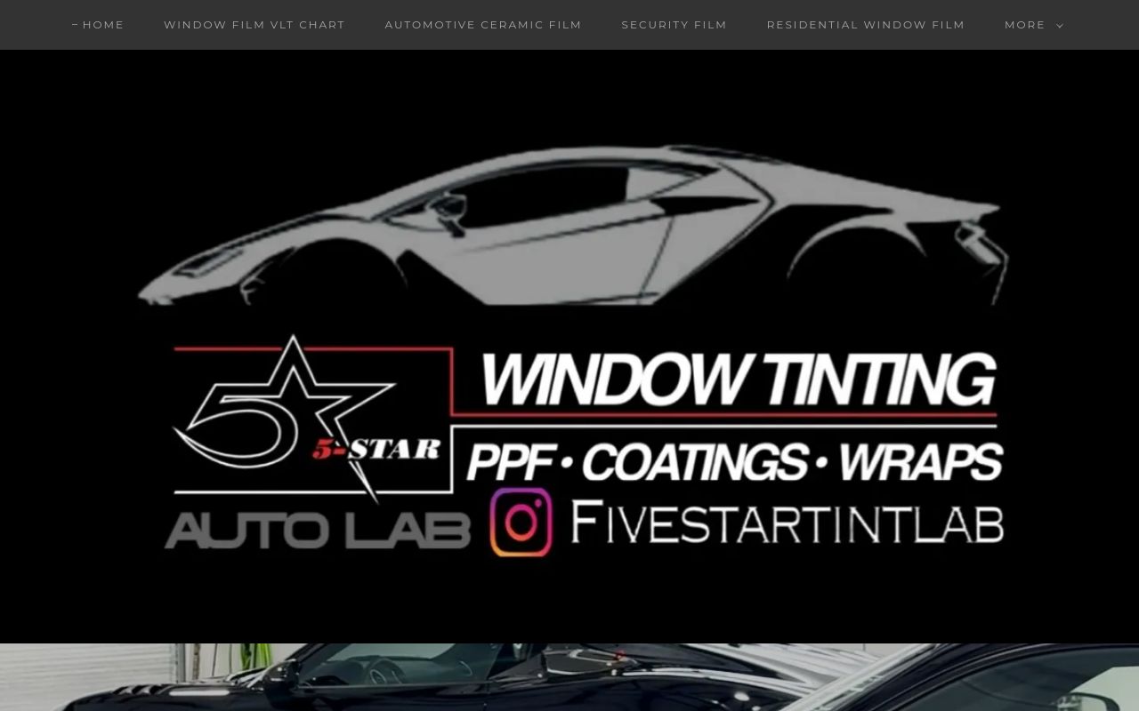 Homepage of Five Star Window Tinting, Ceramic Pro Elite Dealer Burlington's website