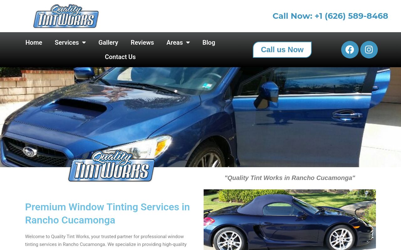 Homepage of Quality Tint Work's website