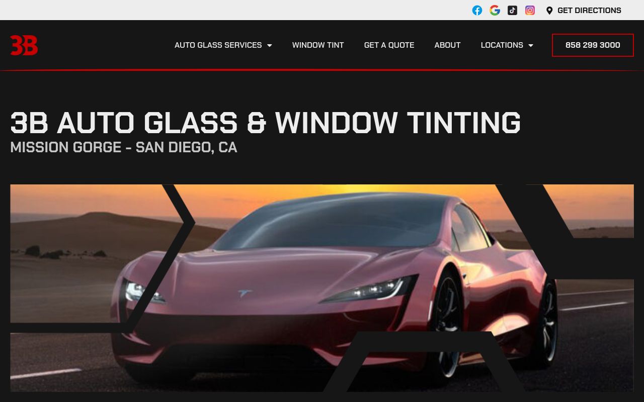 Homepage of 3B Auto Glass and Window Tinting's website