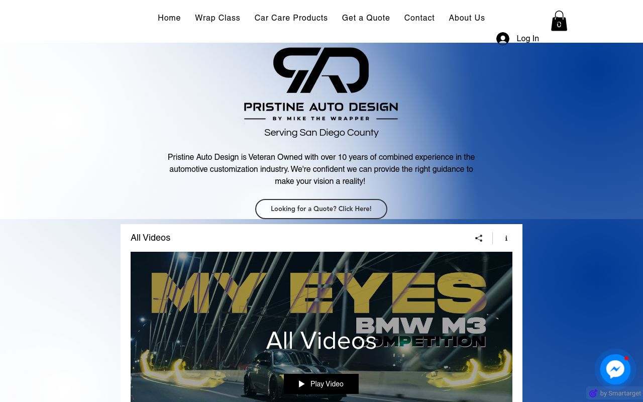 Homepage of Pristine Auto Design's website