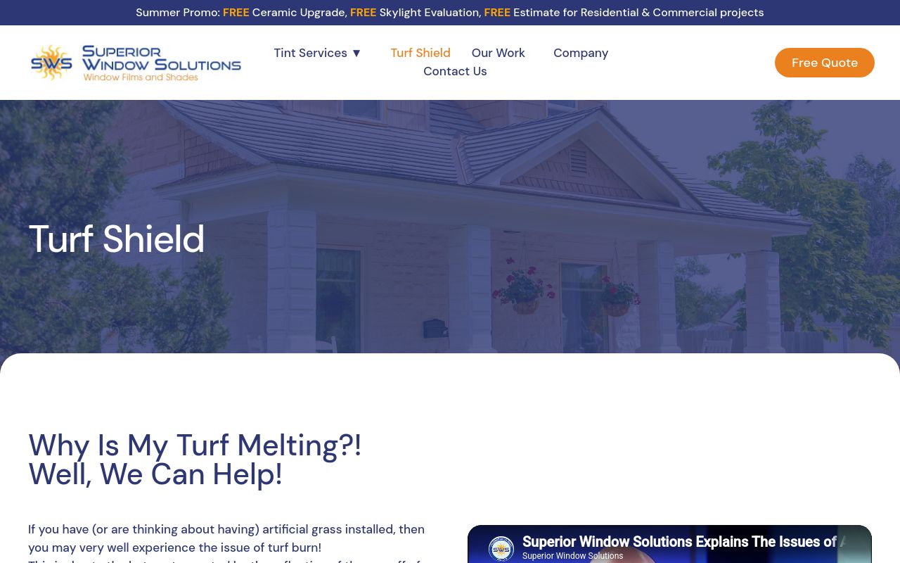 Homepage of Turf Shield's website