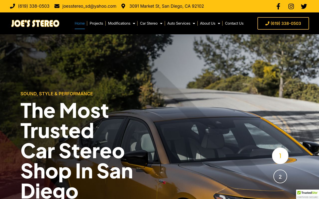 Homepage of Joe's Stereo's website