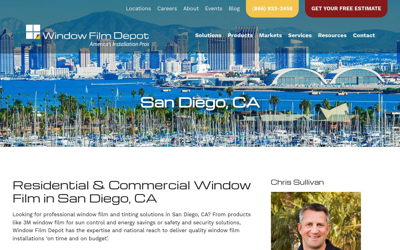 Homepage of Window Film Depot - Home & Commercial Window Tint's website