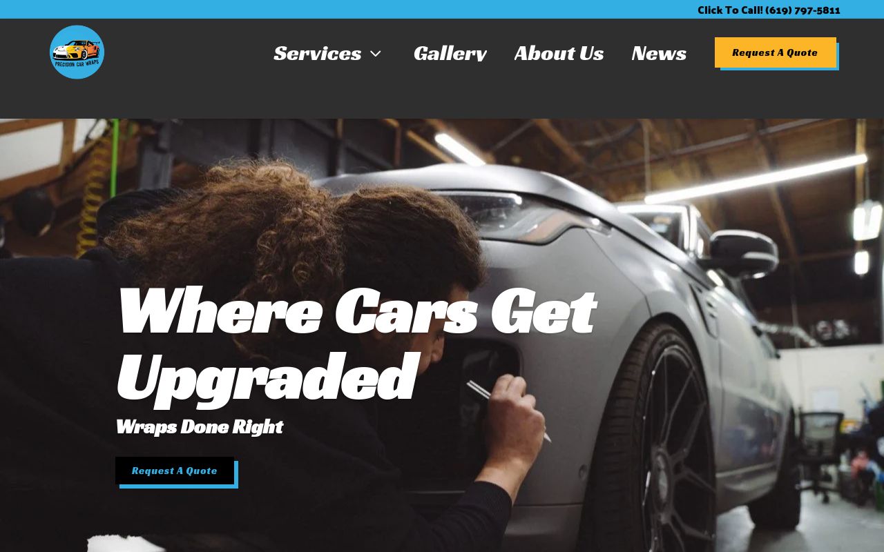 Homepage of Precision Car Wraps's website