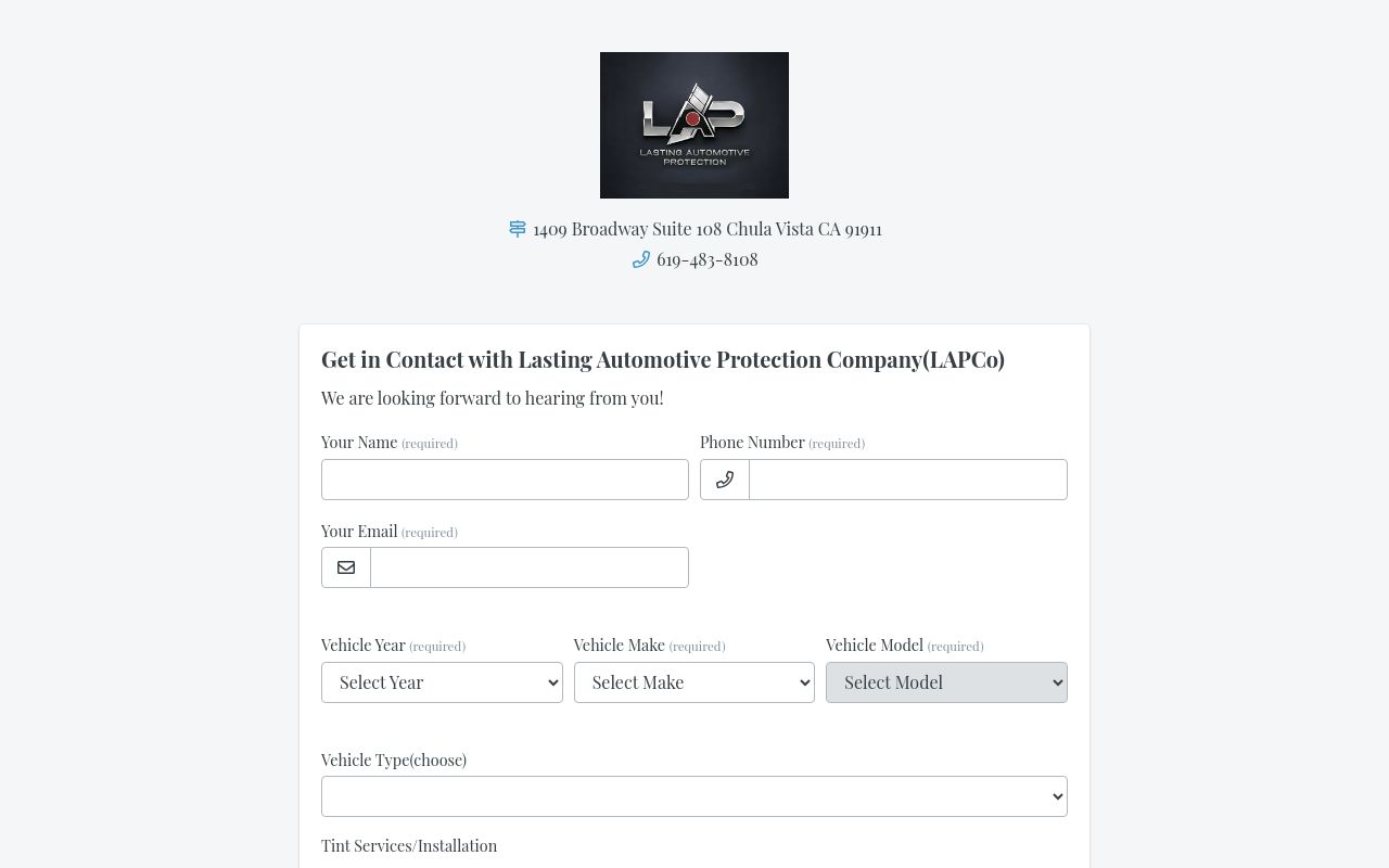 Homepage of Lasting Automotive Protection Company's website