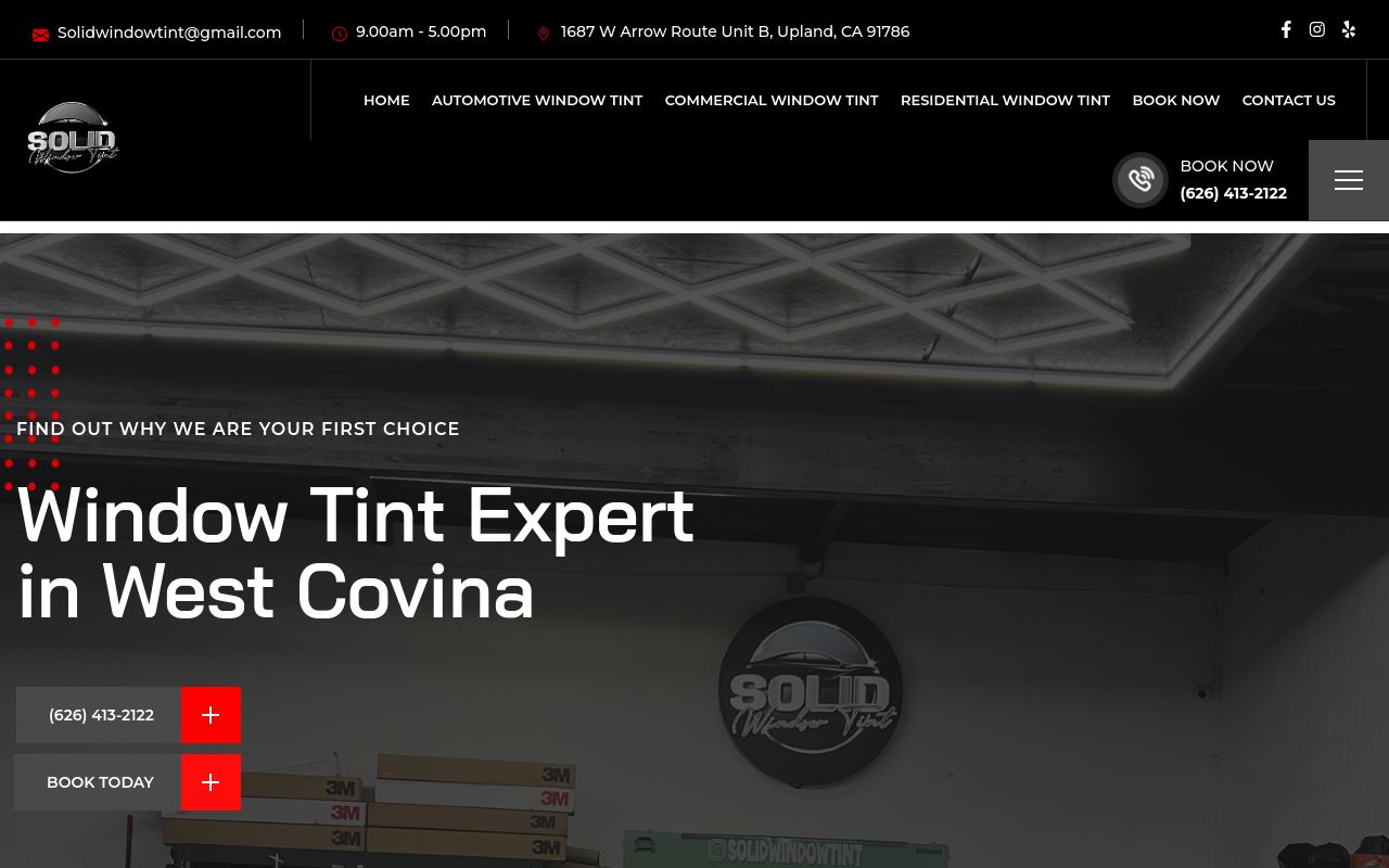 Homepage of Solid Window Tint's website