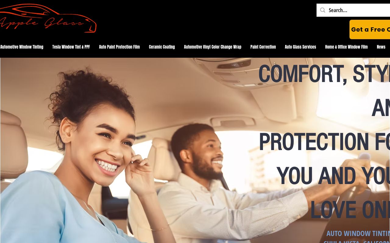 Homepage of Apple Glass Window Tinting's website