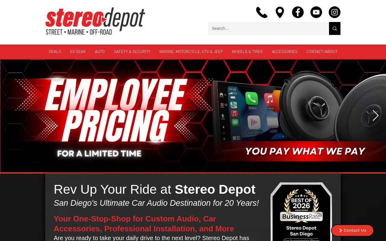 Homepage of Stereo Depot San Diego's website