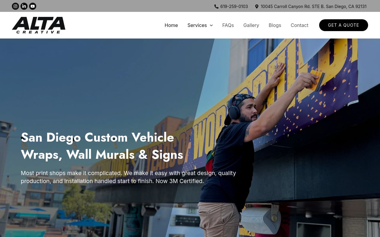 Homepage of ALTA Creative's website