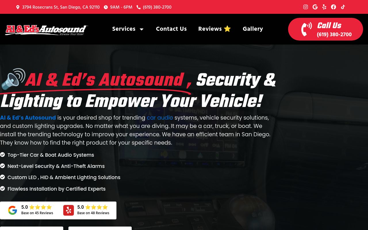 Homepage of Al & Ed's Autosound's website