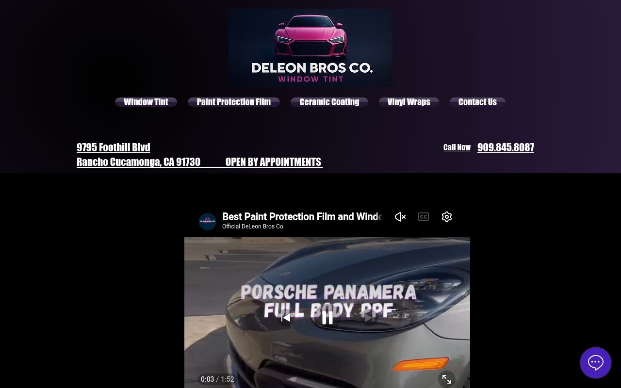 Homepage of DeLeon Bros Tint & Paint Protection Film's website