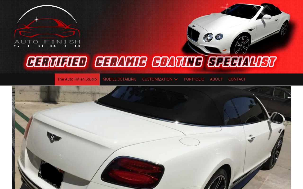 Homepage of The Auto Finish Studio's website