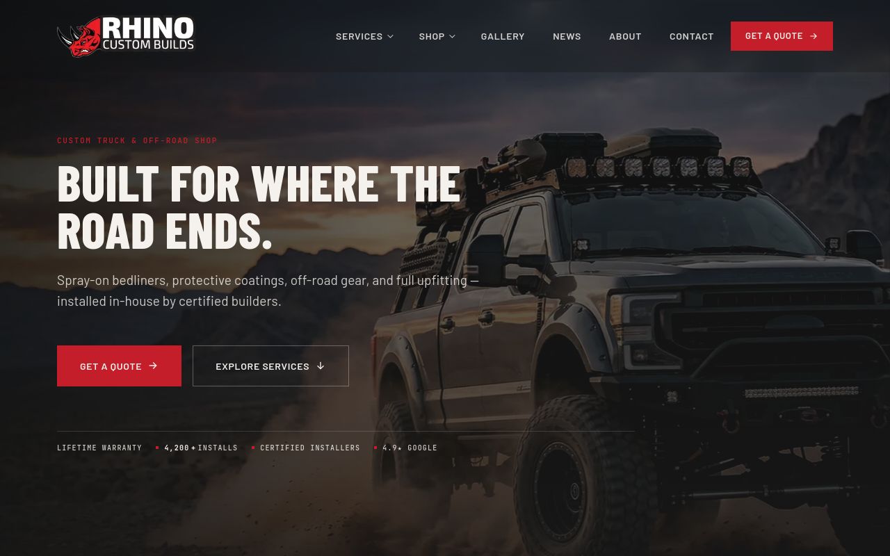 Homepage of Rhino Linings of San Diego's website
