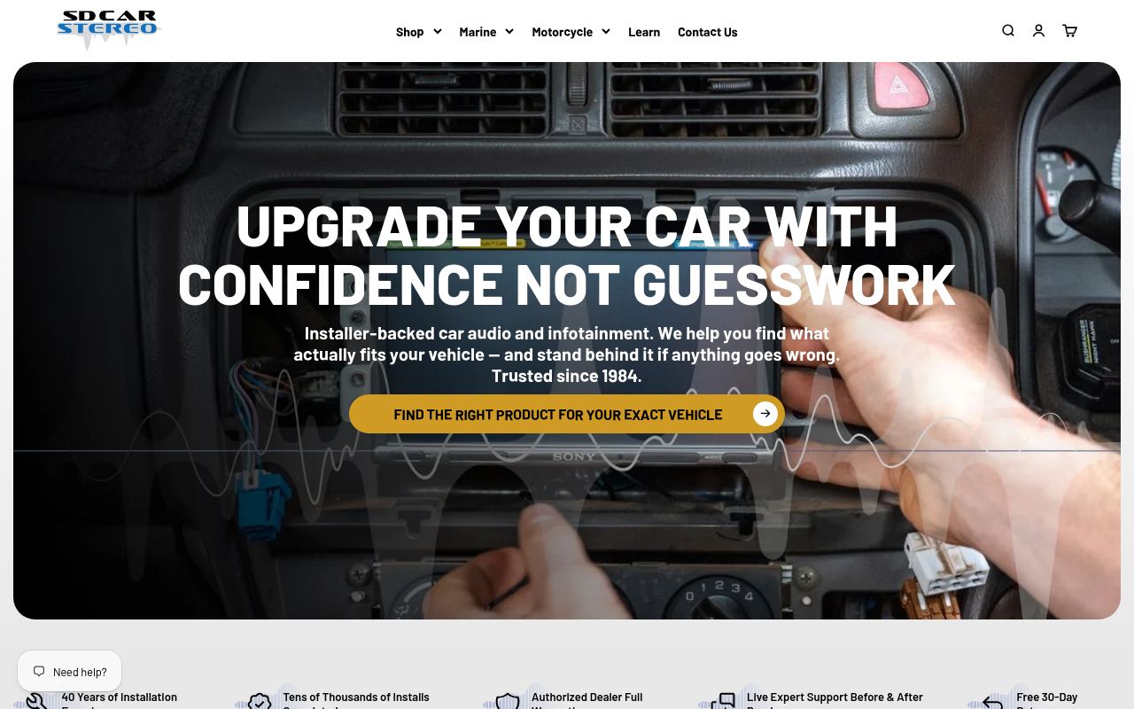 Homepage of San Diego Car Stereo's website