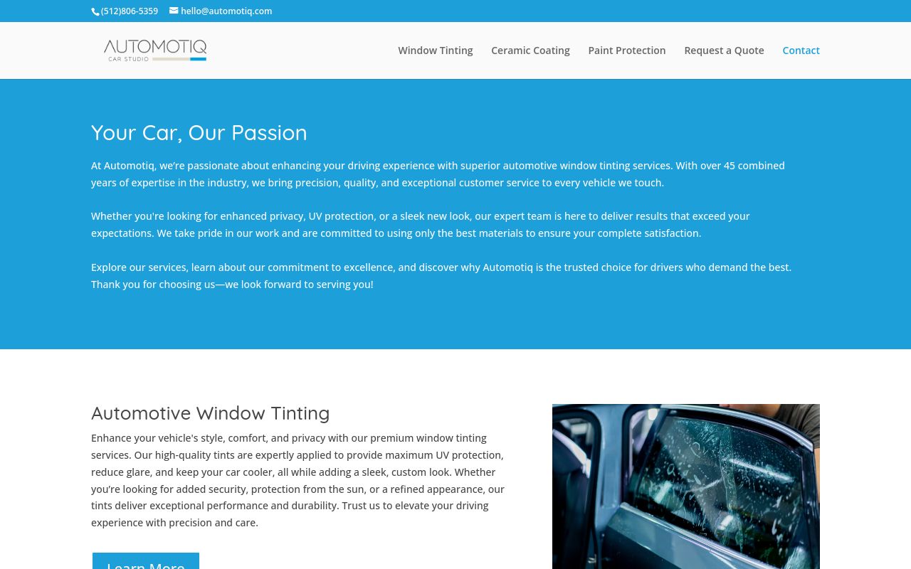 Homepage of Automotiq Car Studio's website