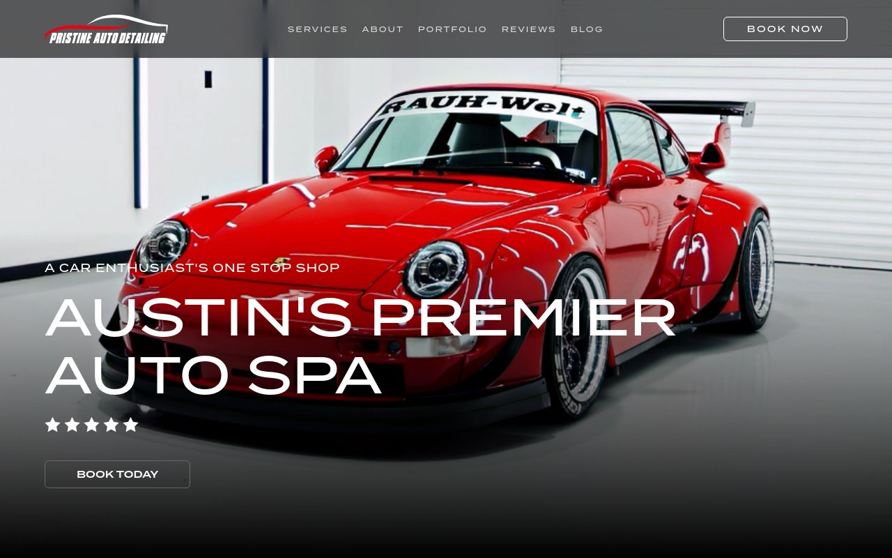 Homepage of Pristine Auto Detailing's website