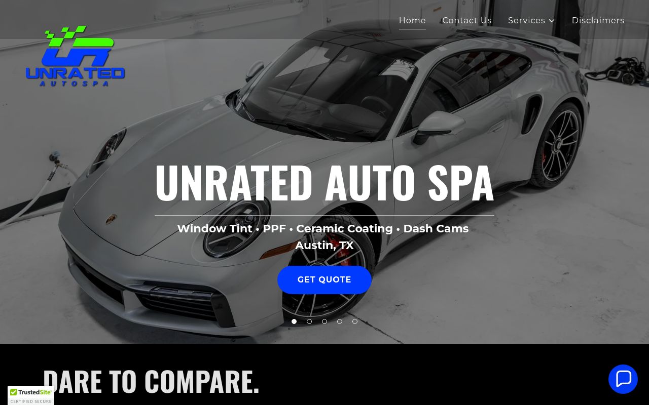 Homepage of Unrated Auto Spa's website